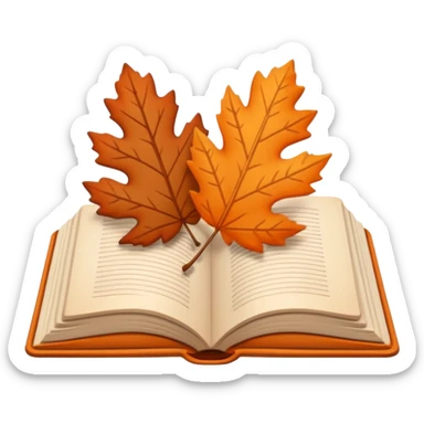 Minimal flat emoji of an open book with autumn leaves around it, cozy fall theme, simple line art, neutral beige background, black outlines, subtle orange and brown accents, clean modern style inspired by Notion graphics, symbolizing a Fall Reading Challenge. sticker