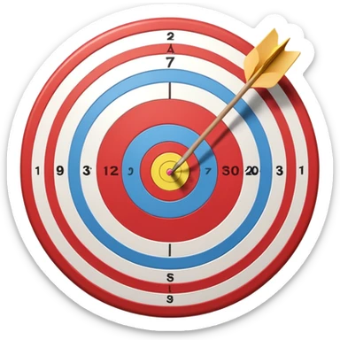 A bow and arrow aimed at a target, with the arrow perfectly positioned for release. The background features a target with concentric rings, emphasizing precision, skill, and focus in archery. The scene radiates concentration and the grace of the sport. sticker
