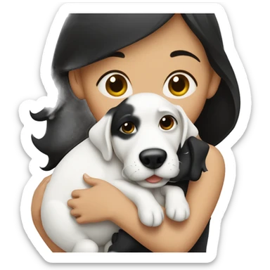 One brunette girl hugging white and black dog sticker