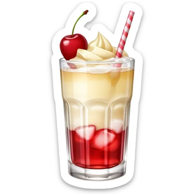 Japanese Cream soda clear glass with ice and vanila + cherry on top sticker