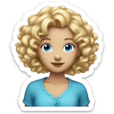 Girl with blue eyes and blond curly hair holding a balloon  sticker