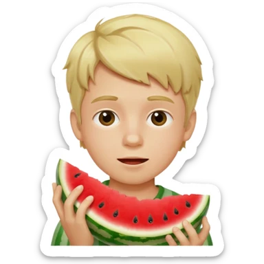 blonde boy eating watermelon sticker