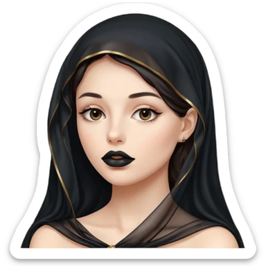 Female figure lifting sheer black veil from her lips, forbidden intimacy sticker