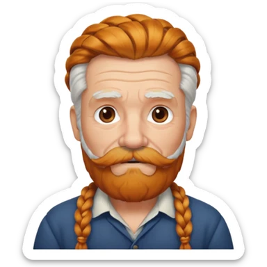 very old, white bearded and white mustached, ginger thick haired, braided, earringed sticker