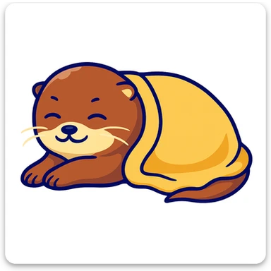 Make a cozy blanket over the sleeping otter, keep cartoon sticker style and colors sticker