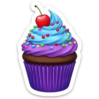 Chocolate Cupcake: blue cream, purple paper, sprinkles with cherry on top  sticker