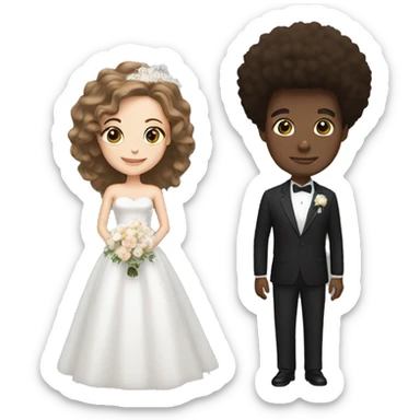 black man, afro hair, white woman, brown hair, wedding sticker