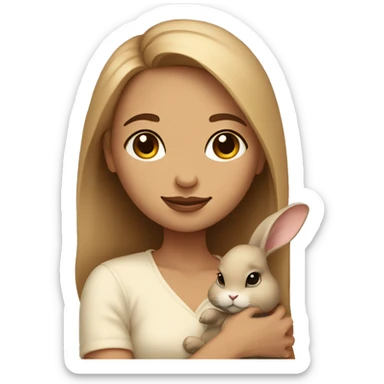 Good looking lady with closed eyes is holding a small brown/beige bunny, calm  sticker