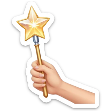 hand holding a glowing magic wand with sparkles and magical glow sticker