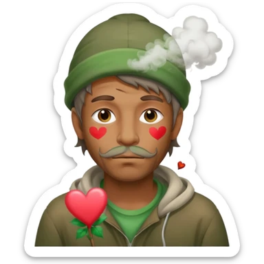 Homeless man with Valentine’s Day decor smelly and ugly  white and green smoke  sticker