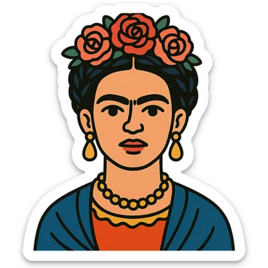 Flat toon style portrait of Frida Kahlo with bold lines and colorful details sticker