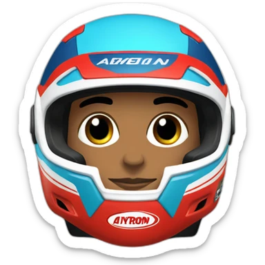 Aytron senna with a blue cap and red racing suit sticker