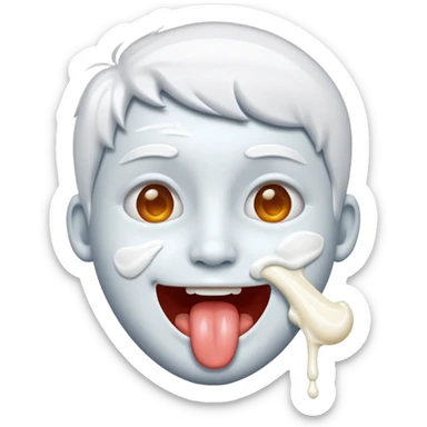 Spilt white glue on their face and smiling with their tongue out sticker