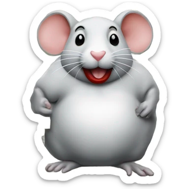 A big fat rat counting in money in London. The rat has big red lips, it’s wearing a t-shirt with some writing on that says I love Billi Eilish sticker