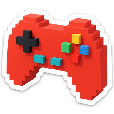 game controller, voxel style, 3D cubic form, red color sticker