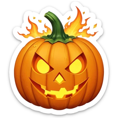 a scary flying bubbly pumpkin with poisonous shards with claws and a dangerous face, emiting fire from its ears and hands sticker