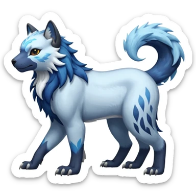 Icy glistening glossy smooth soft flaky scaly furry flurry hyper-realistic cozy boreal boreal-lupus-Lunaray-Manectric-Absol-Luxray-Bobcat-Fakémon-fusion-animal-creature, full body  sticker