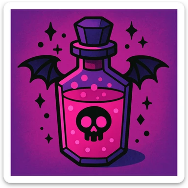 pink goth potion bottle, vibrant toon style, bold and gothic sticker