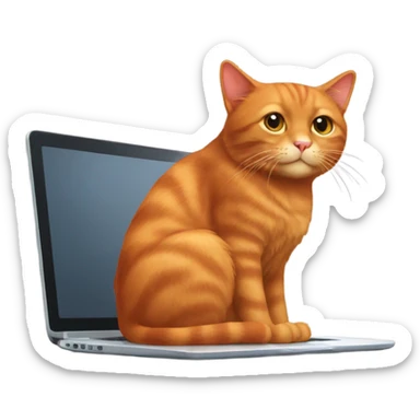 Red cat with a laptop sticker