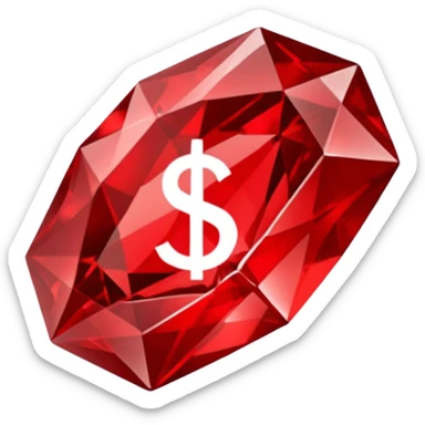 Red crystal with a $ drawn in the center of the crystal. sticker