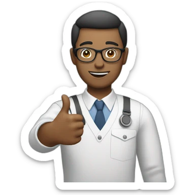 man wearing glasses and holding a computer in his right hand and signaling OK with his left hand sticker