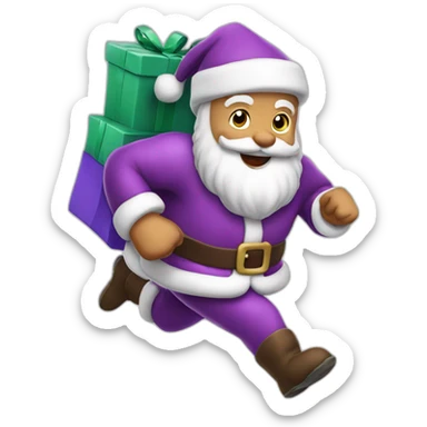 Santa Claus dressed in purple running to deliver presents sticker
