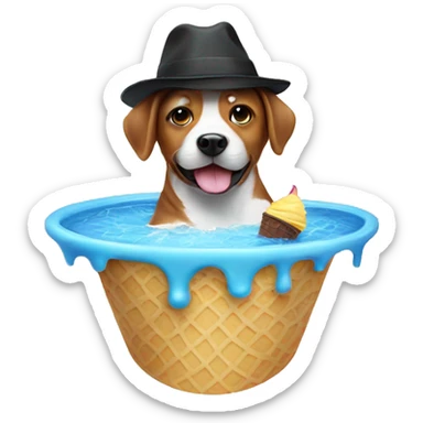 Dog swimming in a ice cream pool with a hat on sticker