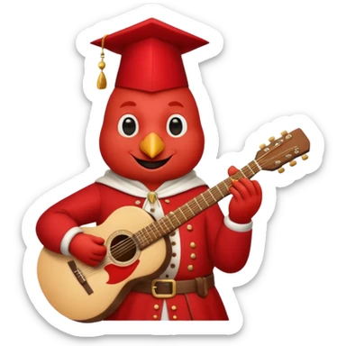 Happy cardinal woth guitar and cup of coffee sticker