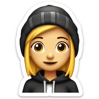 chica gamer de pc, peliroja, poleron con gorro negro, en distintas expresiones sticker