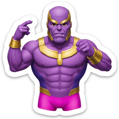 Thanos from Marvel in a bright pink swimsuit sticker