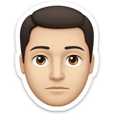 close-up of man face only with medium eyes, medium light skin tone, dark hair, no neck visible, just the face sticker