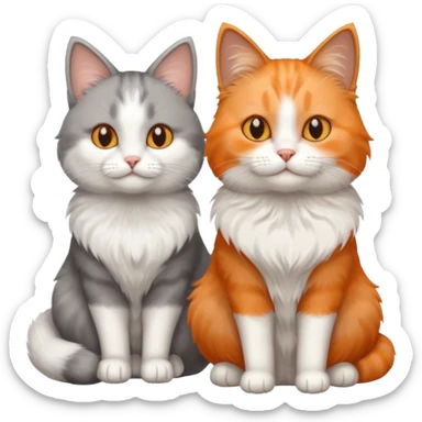 a realistic looking very fluffy grey and white cat sitting next to another cat sticker