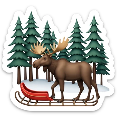 Slede getrokken door een eland in een noors dennenbos sticker