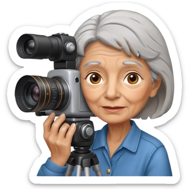 woman cameraman hold a camera, elderly sticker
