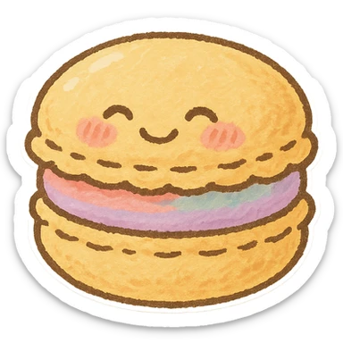 colorful macaron, Japanese pastel hand-drawn sticker style, full object, transparent background, with blushing cheeks sticker