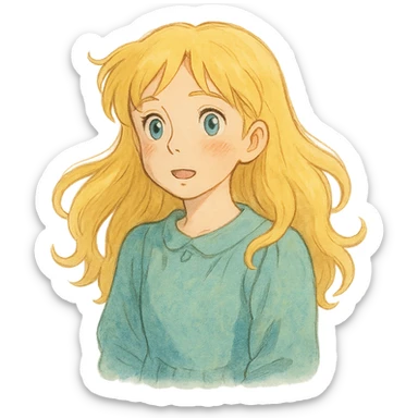 ghibli style blonde girl, detailed, expressive, soft colors sticker