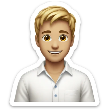 smiling boy in white shirt with blue eyes sticker