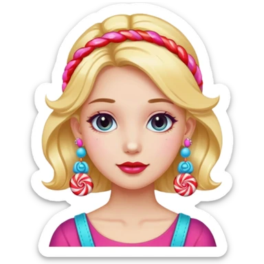 girl with a lot of accessories and earrings made out of candy sticker