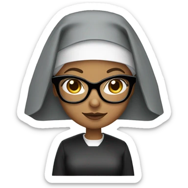 Female nun with medium skin tone and curly hair wearing spike Lee glasses sticker