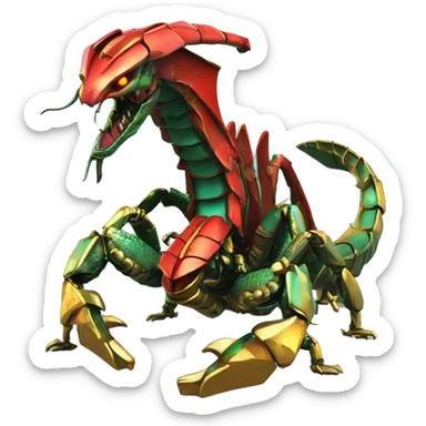 Dragon scorpion Black red gold green cyan rusty grunge effect scratched patina rat mouse scorpion tail stinger gangsta gangster hip hop gold chain mechanical cyborg pixel 3d render low poly sticker