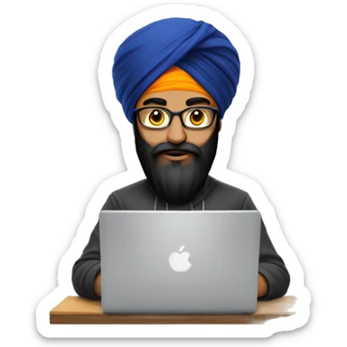 a Sikh hacker with a laptop sticker