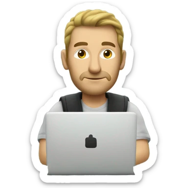 Caucasian Man sitting on a throne of cash with a laptop sticker