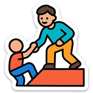 a man who helps others, giving a hand, modern icon style sticker