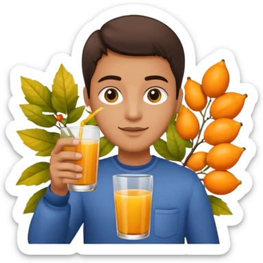 juice, colors yellow,orange,forest fruits, person sticker