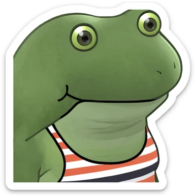 bufo frog in a striped tank top, facing right, meme style sticker