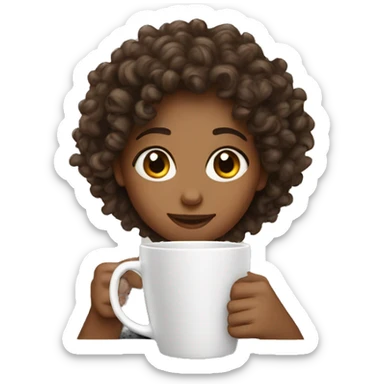 Curly hair girl drink coffee  sticker