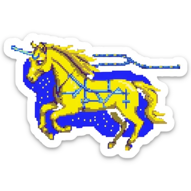 yellow fast electric horse made of electricity, bolts, visible yellow wires, lightning, blue electricity details, galloping sticker