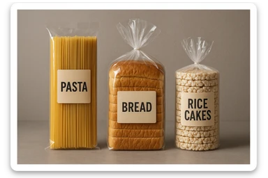 pacco di pasta realistico, pacco di pane, pacco di gallette di riso, 4k sticker