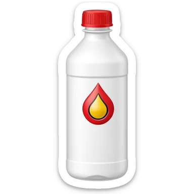 tall opaque plastic bottle with narrow neck, molded grip, screw cap, white bottle with red cap, slightly industrial shape, strong cleaning use, no label, no hazard sign, sealed bottle, soft lighting, subtle shadows, emoji scale sticker