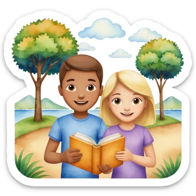 watercolor books and children  sticker